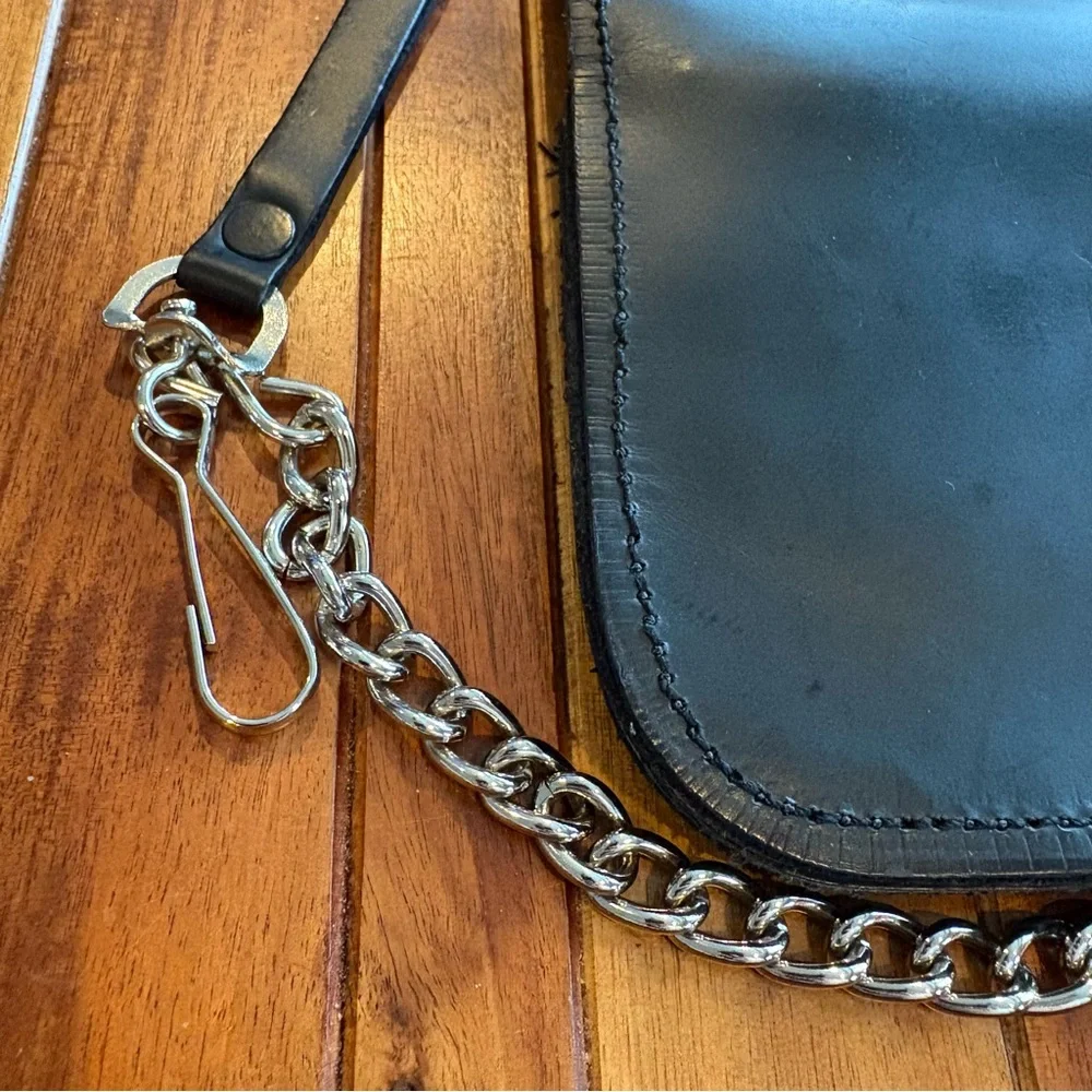 Black Leather Wallet with Silver Chain